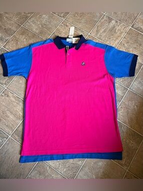 Vintage 90s IZOD pink and blue polo shirt NWT